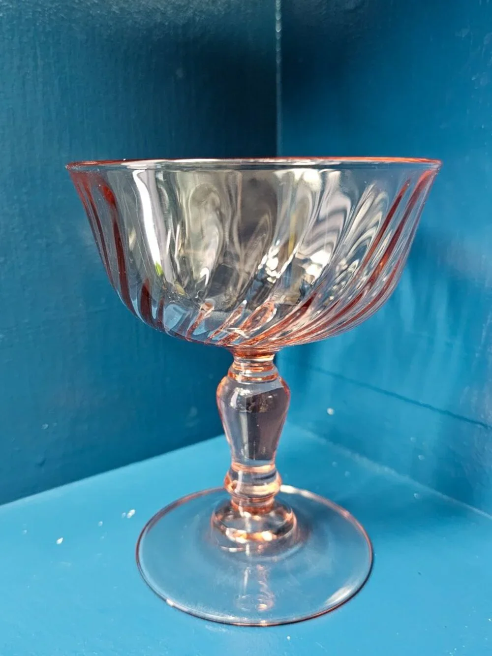 70s Vintage Luminarc Rosaline Pink Swirled Optic Sherbet Depression Glass